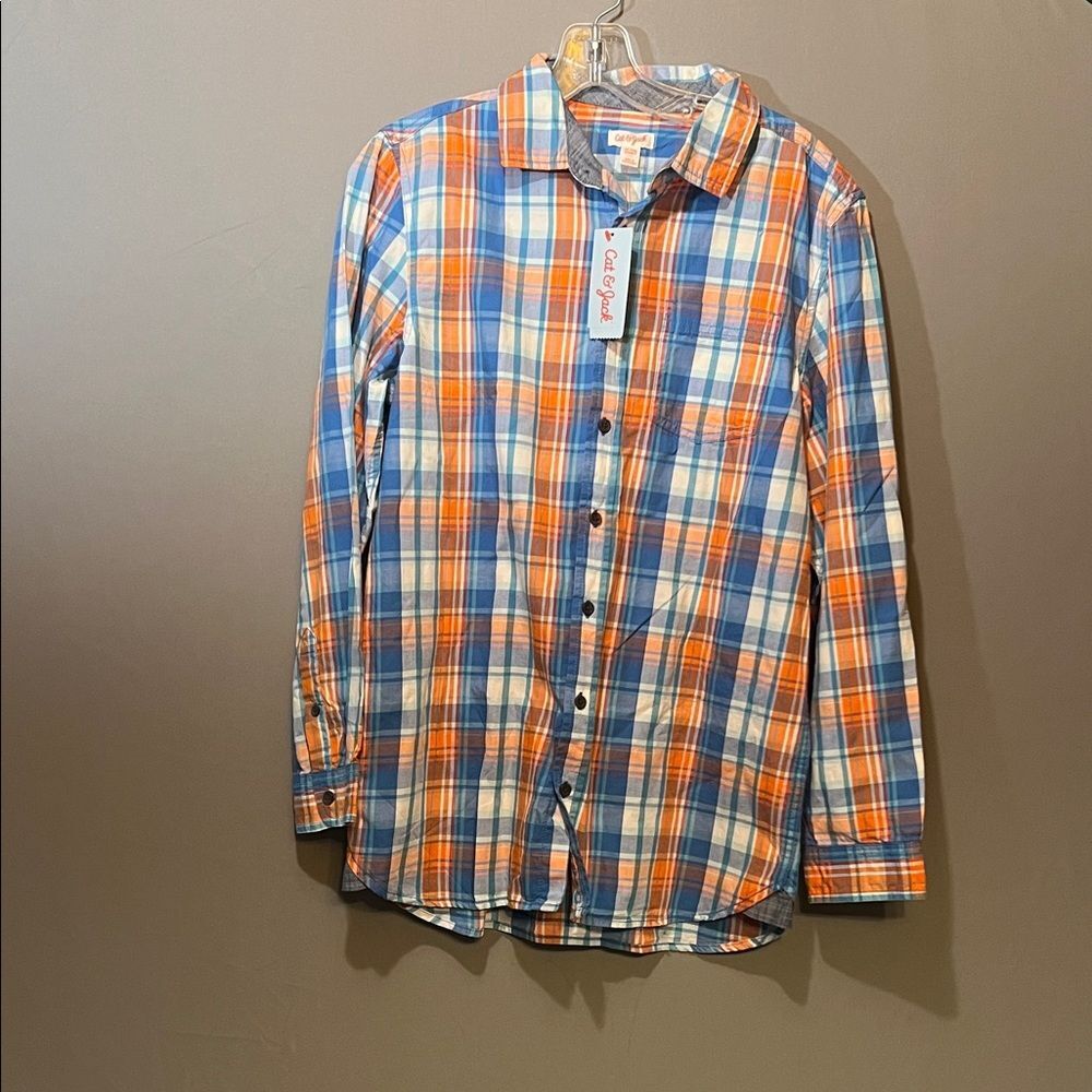 Cat & Jack Blue and Orange Plaid Button-Down Shirt